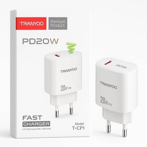 شارژر تک پورت 20 وات ترانیو مدل T-CP1 با کابل تایپ سی