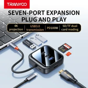هاب 7 پورت تایپ سی ترانیو مدل HB7-C، هاب تایپ سی، هاب یو اس بی 3، هاب چند پورت