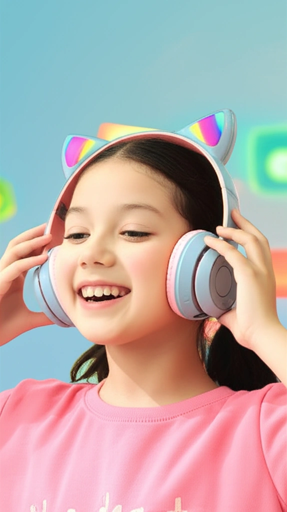 هدفون گربه ای بچه گانه صورتی روی گوش دختربچه