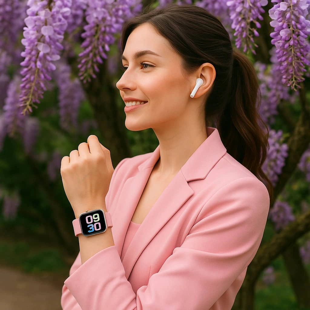 خانمی با ساعت هوشمند مدل WS-85 در مچ دست