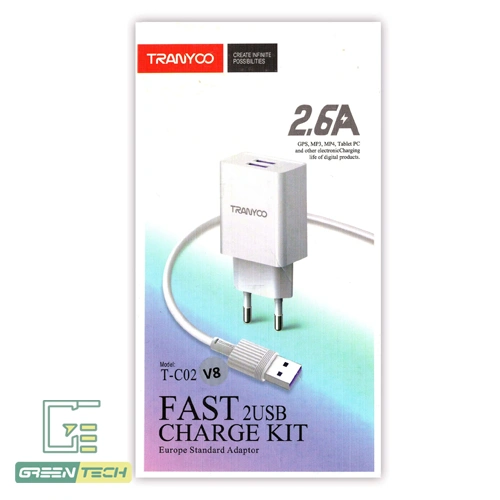 شارژر 14 وات دو پورت ترانیو مدل T-C02 با کابل میکرو
