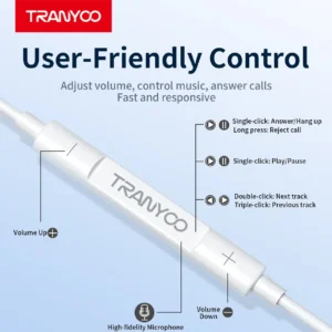 دکمه‌ های کنترلی هندزفری ترانیو T-R16 تایپ سی